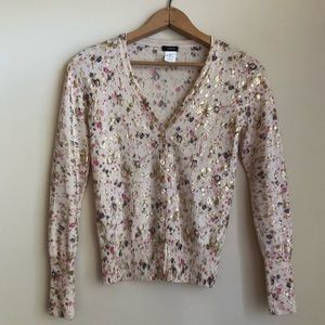 J.Crew Gold, Pink & Navy Splatter Cardigan Sweater